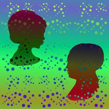Green retro polka dot pattern with stylized girl profile head Stock Illustration