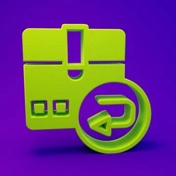 Green Return cardboard box icon isolated on purple-blue background. Box, pa.. Stock Illustration