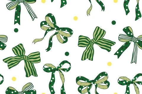 Green ribbon bow seamless pattern Stock Illustration