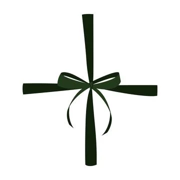 Green ribbon cross wrap with thin bow gift box decoration vector isolated Stock Illustration