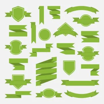 Green ribbons and label set in flat style.Part I Stock Illustration