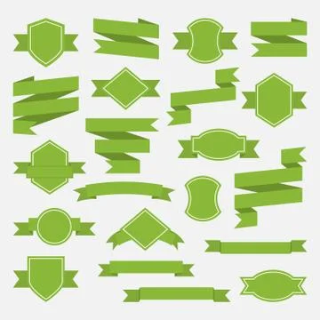 Green ribbons and label set in flat style.Part II Stock Illustration
