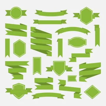 Green ribbons and label set in flat style.Part III Stock Illustration