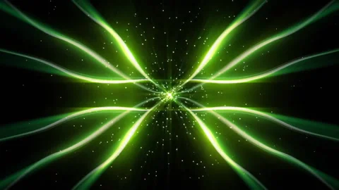 Green ribbons radiating outward causing red polygons morphing into spinning cog Video stock 313493135