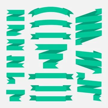 Green ribbons set in flat style isolated on a white background. Stock Illustration