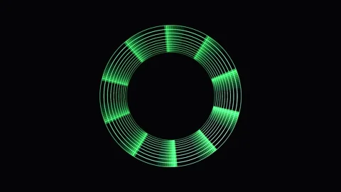 Green Ring Pattern Animation with Segmented Glow during Dark Background Exp.. Stock Footage 341697156