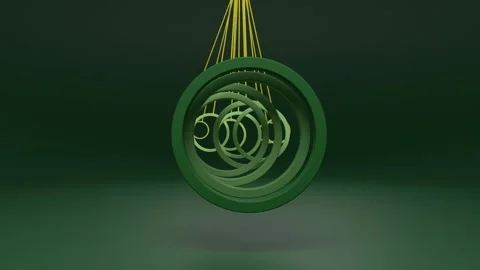 Green ring tunnel pendulum 3D animation gold strings seamless loop Stock Footage 347722462