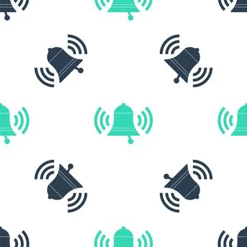 Green Ringing bell icon isolated seamless pattern on white background. Alarm Stock Illustration