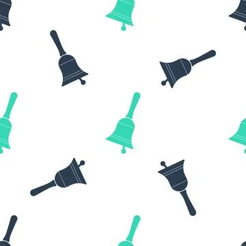 Green Ringing bell icon isolated seamless pattern on white background. Alarm Stock Illustration