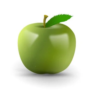 A Green ripe apple vector on isolated white backgroundrich, with green leaf.. Stock Illustration