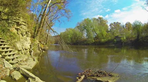 Green River in the Fall Near Canoe Launch Point 1 HD Stock Footage 32692015