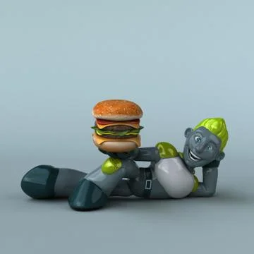 Green Robot - 3D Illustration Stock Illustration