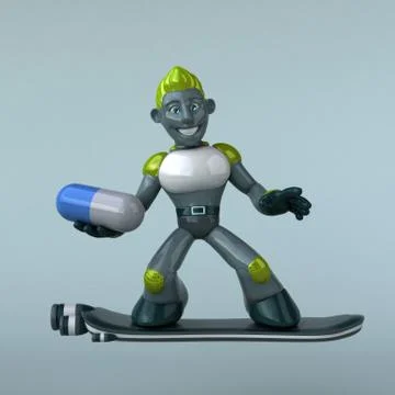 Green Robot - 3D Illustration Stock Illustration