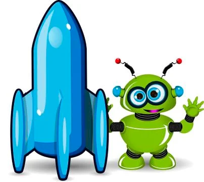Green Robot and Rocket Stock Illustration