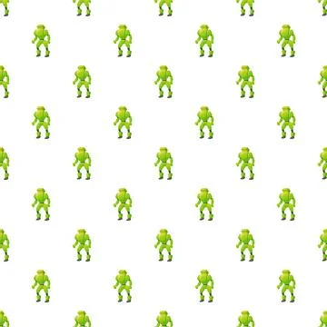 Green robot characters creating seamless futuristic pattern Stock Illustration
