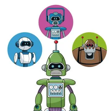 Green robot machine engineering with icons robots Stock Illustration