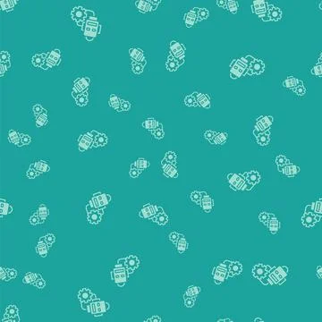 Green Robot setting icon isolated seamless pattern on green background. Art.. Illustrazione stock