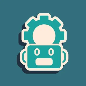 Green Robot setting icon isolated on green background. Artificial intellige.. Stock Illustration