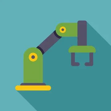 Green robotic arm picking up object on blue background Stock Illustration