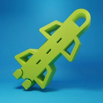 Green Rocket icon isolated on blue background. Minimalism concept. 3D rende.. Stock Illustration
