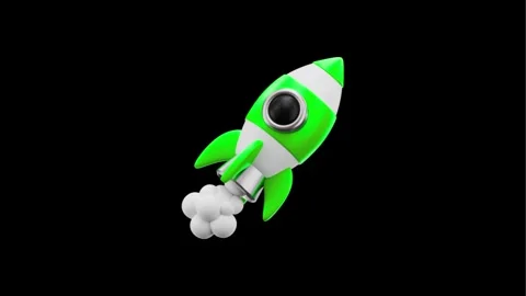 Green rocket ship blasting off into space with white smoke Stock Footage 331941768