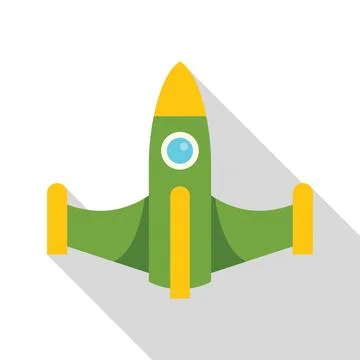 Green rocket ship flying through space with long shadow Stock Illustration