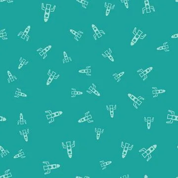 Green Rocket ship icon isolated seamless pattern on green background. Space Stock Illustration