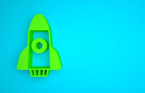Green Rocket ship icon isolated on blue background. Space travel. Minimalism Illustrazione stock