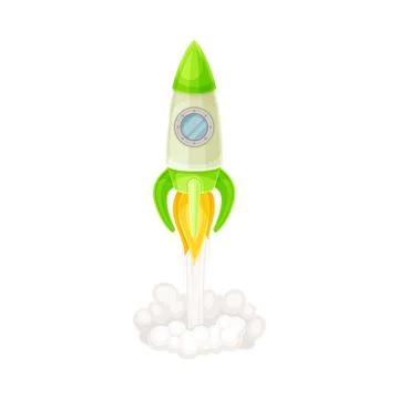 Green Rocket as Spacecraft with Engine Exhaust Launching in Space Vector 스톡 일러스트