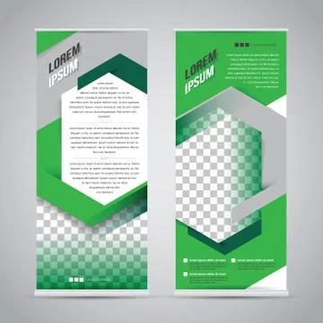 Green roll up banner stand design template Stock Illustration