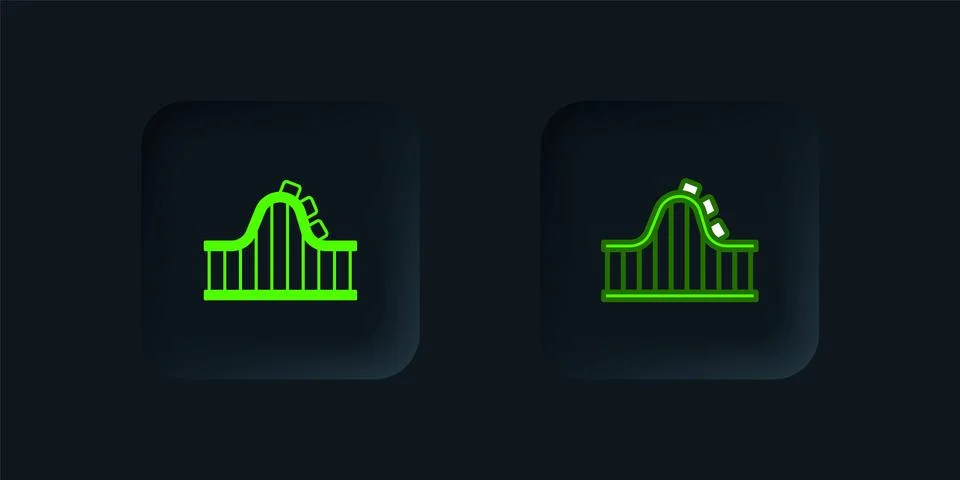 Green Roller coaster icon isolated on black background. Amusement park. Chi.. Stockillustratie