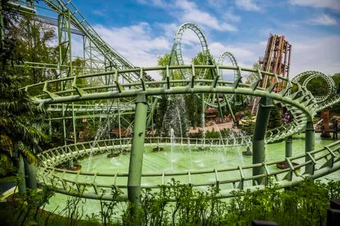 Green roller coaster Stock Photos
