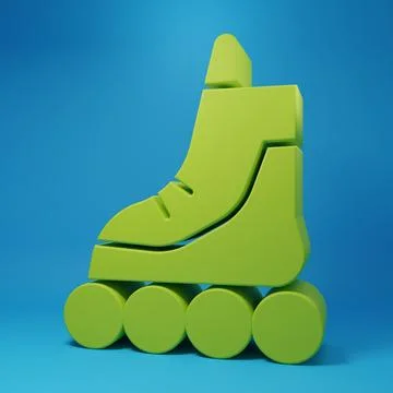 Green Roller skate icon isolated on blue background. Minimalism concept. 3D.. Stock Illustration