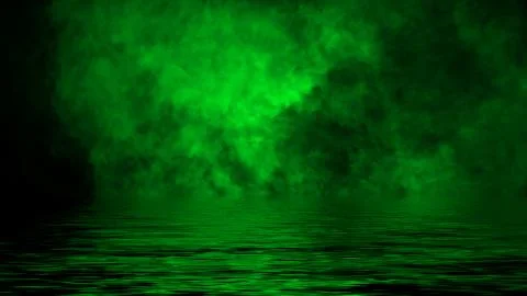 Green rolling billows of smoke mist clouds from ice across the bottom light w Stock Illustration