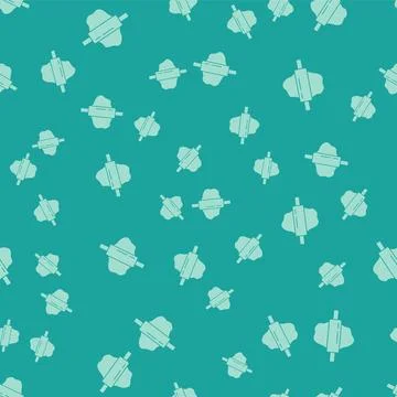Green Rolling pin on dough icon isolated seamless pattern on green background Stock Illustration