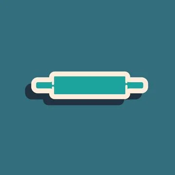 Green Rolling pin icon isolated on green background. Long shadow style. Vecto Illustration