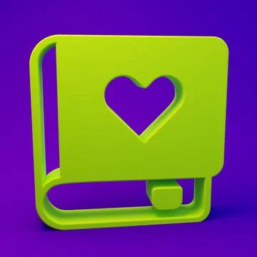 Green Romance book icon isolated on purple-blue background. Minimalism conc.. Illustrazione stock
