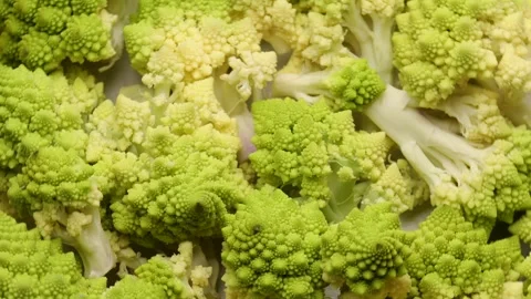 Green romanesco broccoli, rotating circle, concept of fresh cabbage, healthy Stock Footage 304681332