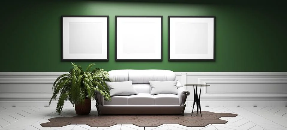 Green room - empty room interior design. 3D rendering Stock Illustration