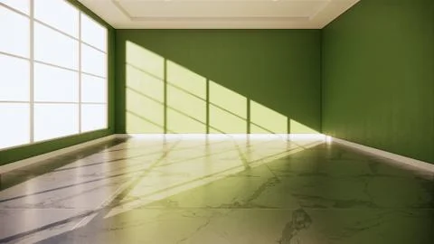 Green room interior - Empty room of natural stone granite floor.3D rendering Illustrazione stock