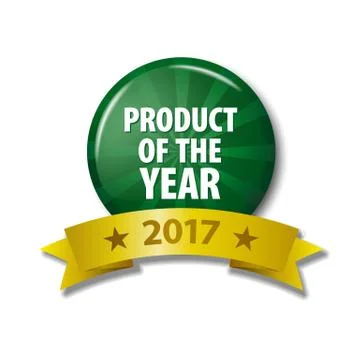 Green round button with text 'Product of the year' Stock Illustration