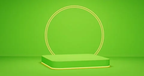 Green round corner cube podium with gold border Stock Footage 172261295