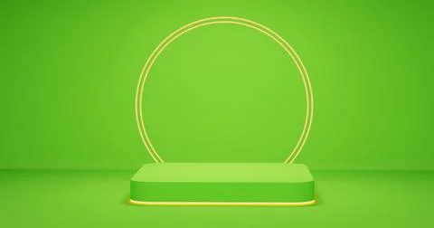 Green round corner cube podium with gold border Stock Illustration