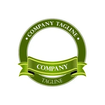 Green round crest with ribbon vector illustration isolated on white backgroun Stock Illustration
