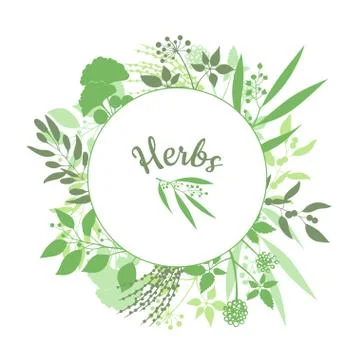 Green round frame with collection of plants Stock Illustration