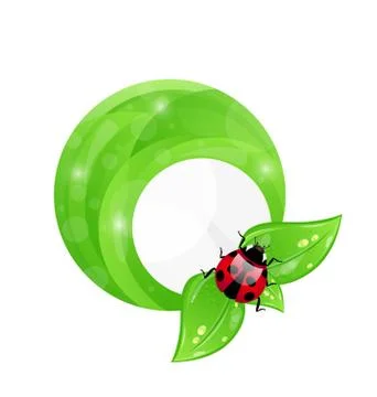 Green round frame with leaf elements and ladybug, eco friendly background Illustrazione stock