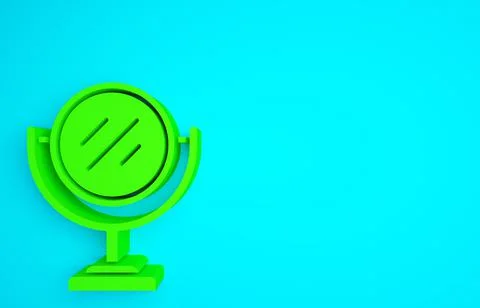 Green Round makeup mirror icon isolated on blue background. Minimalism concep Stock Illustration