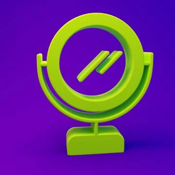 Green Round makeup mirror icon isolated on purple-blue background. Minimali.. Illustration