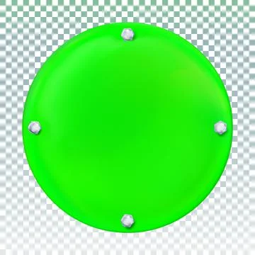 Green round painted plate with chrome bolts isolated. Cover, stopper. Vector Stock Illustration