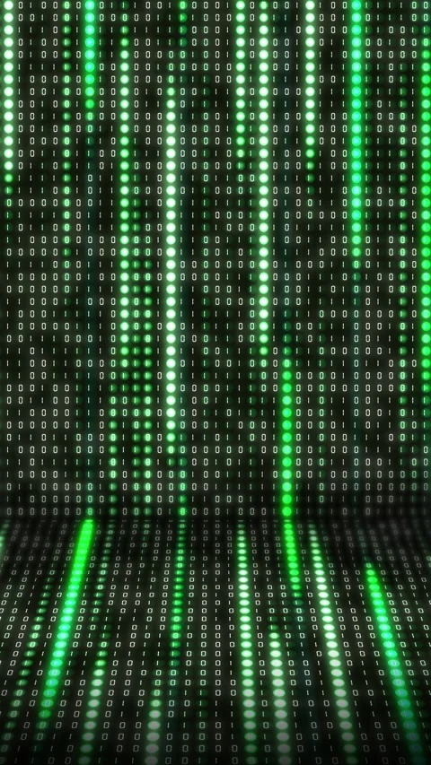 Green round pixels of electronic display with changing software binary code. Stock Footage 302971450